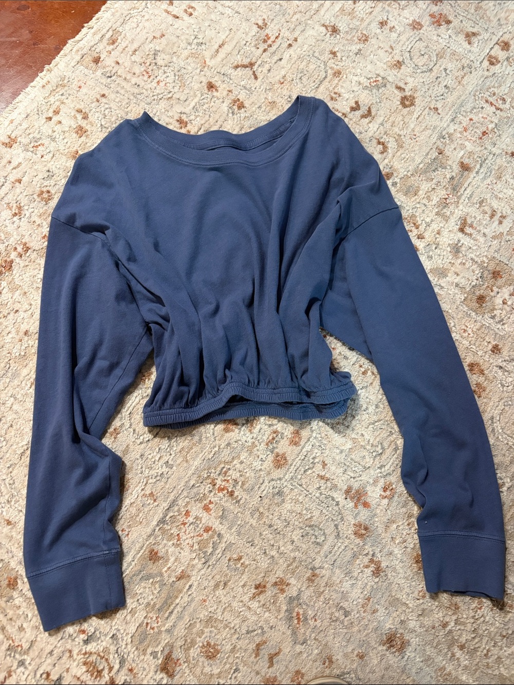 Women's Blue Cropped Long-Sleeve Top